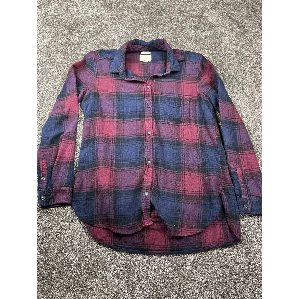 American Eagle Top Womens Medium Plaid‎ Amazingly Soft Boyfriend Fit Purple Blue